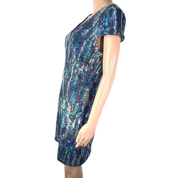 Dress the Population Zoe Sequin Blue Purple Sheath Mini Party Formal Dress - Picture 3 of 15